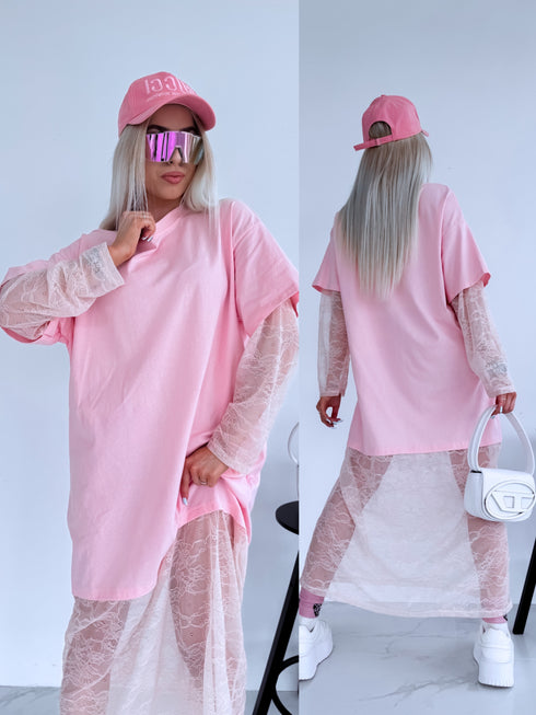Dress with lace "IMITATION" - SOFT PINK